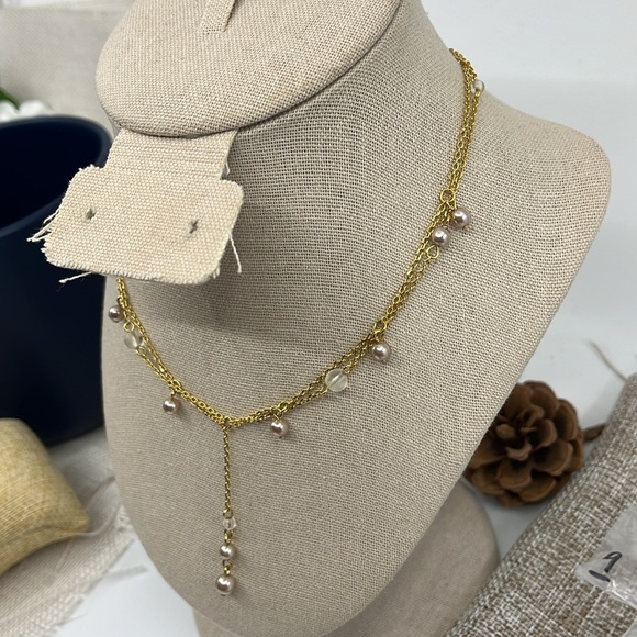 🌟 Elegant Gold-Tone Napier-Inspired Drape Necklace with Pearl Accents - Picture 5 of 14